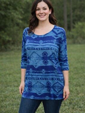 MOA USA Blue Patterned Scoop Neck Tunic
